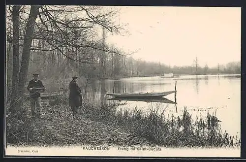 AK Vaucresson, Étang de Saint-Cucufa avec pêcheurs en bordure