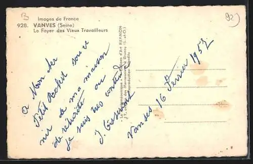 AK Vanves, Seine, Le Foyer des Vieux Travailleurs