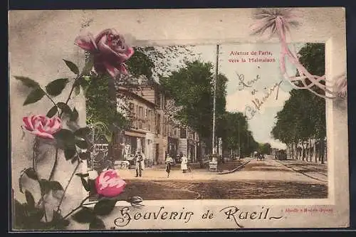 AK Rueil, Avenue de Paris vers la Malmaison, décor floral avec roses
