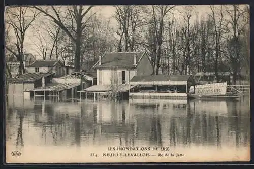 AK Neuilly-Levallois, Les inondations de 1910 à l`île de la Jatte