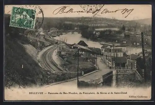 AK Bellevue, Panorama du Bas-Meudon, du Funiculaire, de Sèvres et de Saint-Cloud