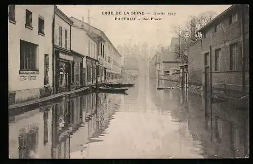 AK Puteaux, Crue de la Seine, Rue Ernest en janvier 1910