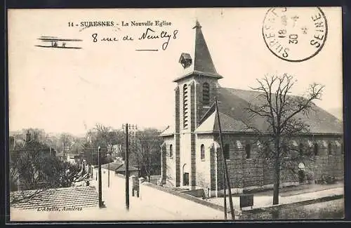 AK Suresnes, La Nouvelle Église et rue adjacente en hiver
