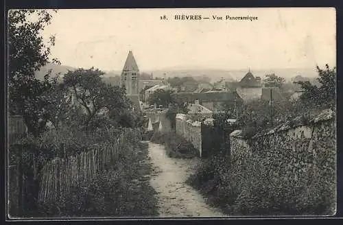 AK Bièvres, Vue Panoramique du village et du chemin bordé de murs et de végétation