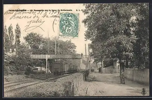 AK Bois-Colombes, Passage de la ligne de St-Germain avec pont et train visible