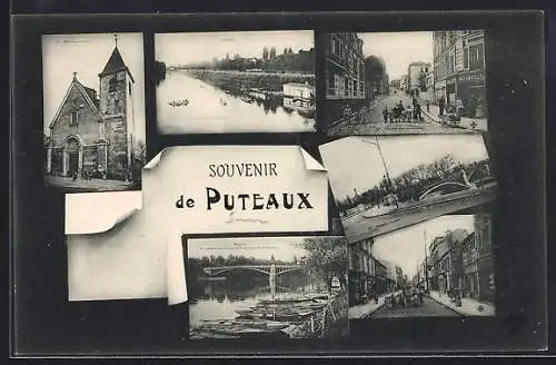AK Puteaux, Souvenir avec vues de la ville et de la Seine