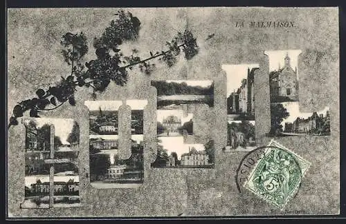 AK La Malmaison, Collage des vues locales avec décoration florale