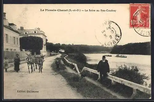 AK Le Plessis-Chenet /S.-et-O., La Seine au Bas-Coudray avec une promenade et un bateau sur le fleuve