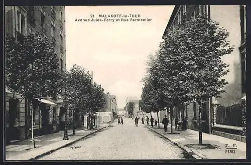 AK Malakoff-la-Tour, Avenue Jules-Ferry et Rue Parmentier
