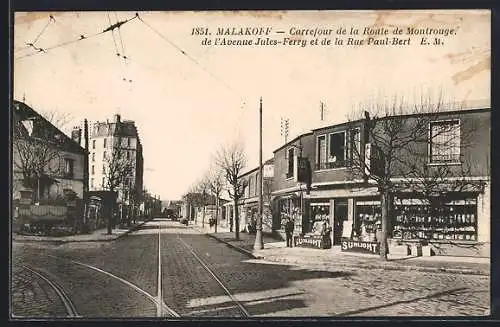 AK Malakoff, Carrefour de la Route de Montrouge et de l`Avenue Jules-Ferry et de la Rue Paul-Bert