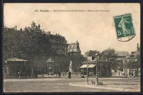 AK Neuilly, Rond-Point de la Porte Maillot, Station des Tramways