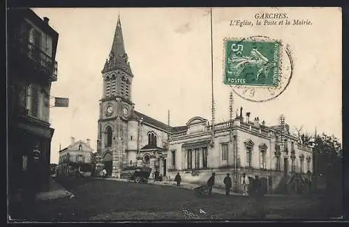 AK Garches, L`Église, la Poste et la Mairie