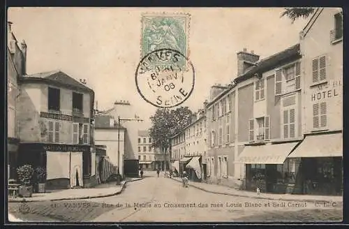 AK Vanves, Rue de la Mairie au Croisement des rues Louis Blanc et Sadi Carnot