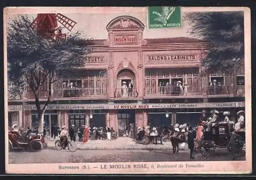 AK Suresnes /S., Le Moulin Rose, 6, Boulevard de Versailles, animation devant le cabaret
