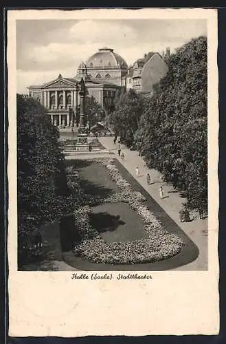 AK Halle /Saale, Stadttheater mit Denkmal