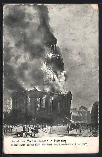 AK Hamburg-Neustadt, Brand der Michaeliskirche am 3. Juli 1906, Einsturz des Turmes