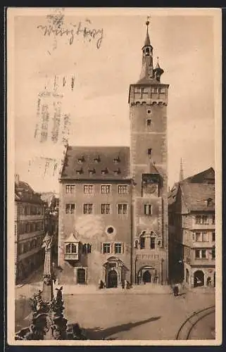 AK Würzburg, Altes Rathaus mit Gasthaus Ratskeller