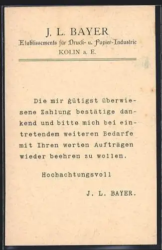 AK Kolin a. E., Druckerei und Papierherstellung J. L. Bayer