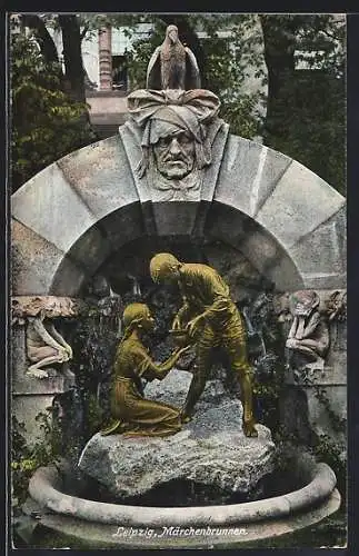 AK Leipzig, Märchenbrunnen im Sonnenschein