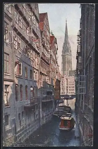 AK Alt-Hamburg, Fleet mit Blick auf die Nikolaikirche