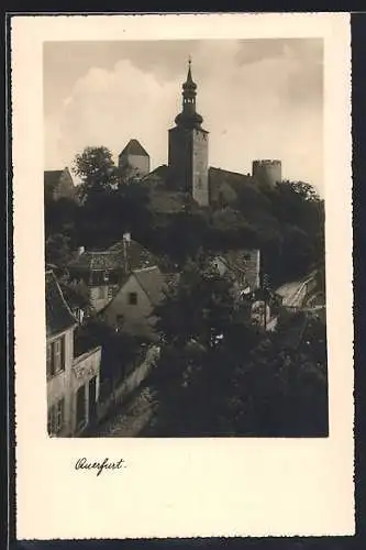 AK Querfurt, Strassenpartie mit Burg