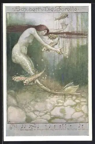 AK Schubert, Die Forelle, Nixe spielt mit Forellen
