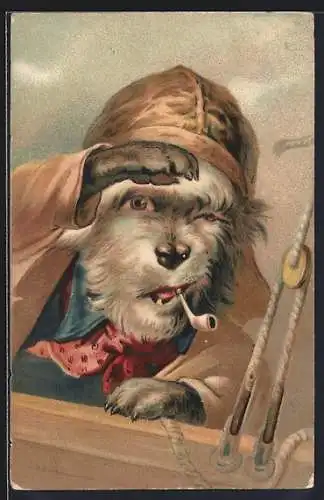 AK Hund als Seemann mit Pfeife, vermenschlichte Tiere