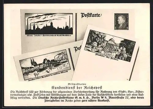 AK AK-Reklame der Reichspost, Motive von Frankfurt und Wiesbaden