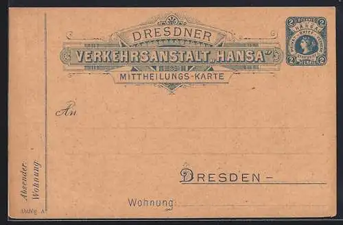 AK Dresden, Dresdner Verkehrsanstalt Hansa, Ganzsache der Privaten Stadtpost