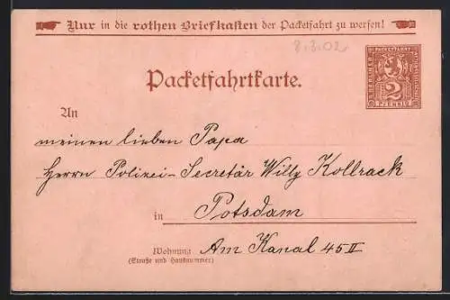 AK Berlin, Packetfahrtkarte, Ganzsache der Privaten Stadtpost