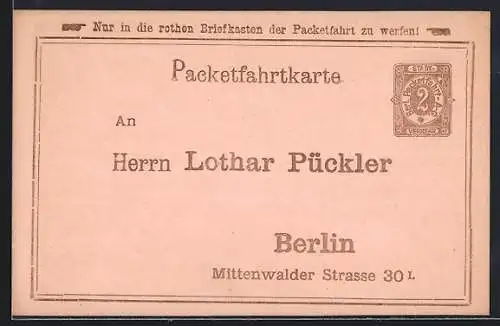 AK Berlin, Ganzsache der Privaten Stadtpost, Packetfahrtkarte