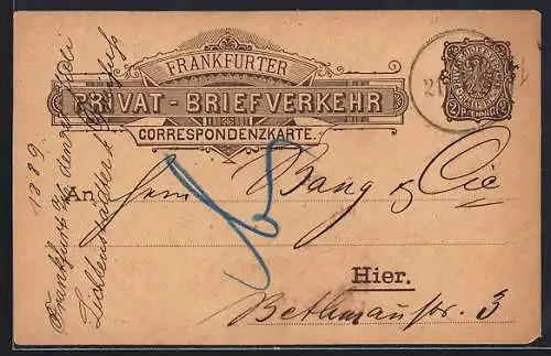 AK Frankfurt, Privat-Briefverkehr, Ganzsache der Privaten Stadtpost