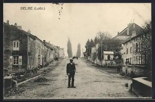 AK Delme /Lothr., Strassenpartie mit Anwohnern