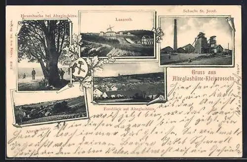AK Kleinrosseln, Alteglashütte, Schacht St. Josef, Lazareth und Hexenbuche