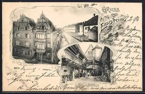 AK Ensisheim, Hotel zur Krone, Strassenpartie aus der Vogelschau