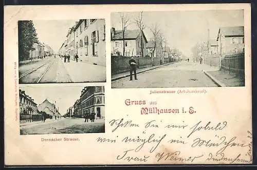 AK Mülhausen i. E., Dornacher Strasse und Julienstrasse im Arbeiterviertel