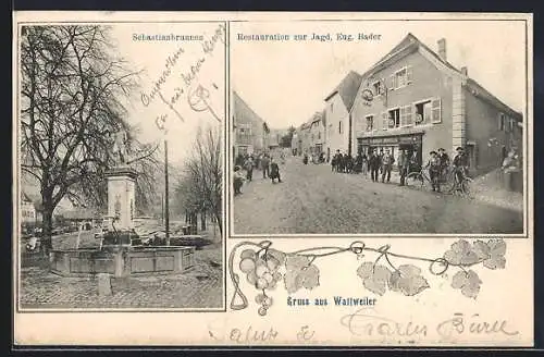 AK Wattweiler, Restaurant zur Jagd, Bes. Eug. Bader, Sebastianbrunnen