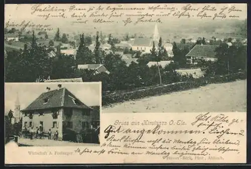 AK Hirsingen /O. Els., Gasthaus von A. Froberger, Totalansicht