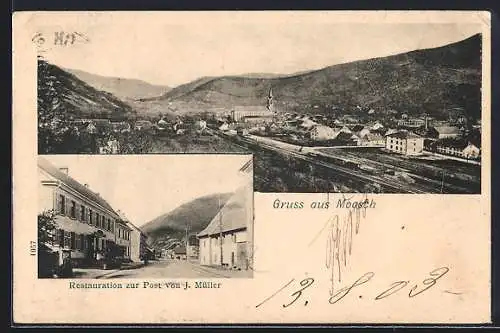 AK Moosch, Restaurant zur Post, Bes. J. Müller, Totalansicht