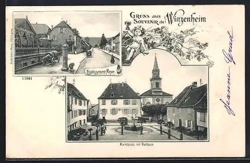 AK Winzenheim, Gasthof Alois Meyer, Marktplatz mit Rathaus