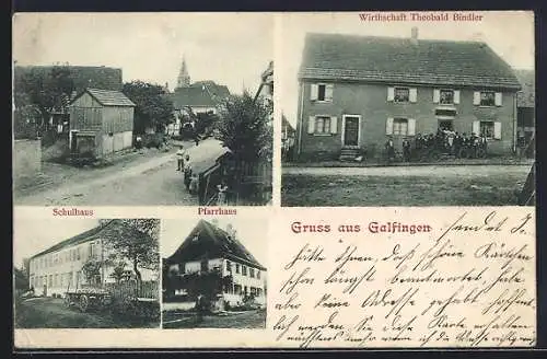AK Galfingen, Gasthaus Theobald Bindler, Pfarrhaus, Schulhaus