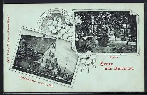 AK Sulzmatt, Gasthof zum weissen Pferd, Sitzgelegenheiten im Garten