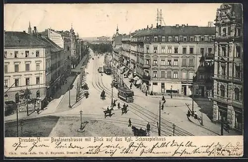 AK Dresden-N., Bautznerstrasse mit Blick auf das Kgl. Schauspielhaus