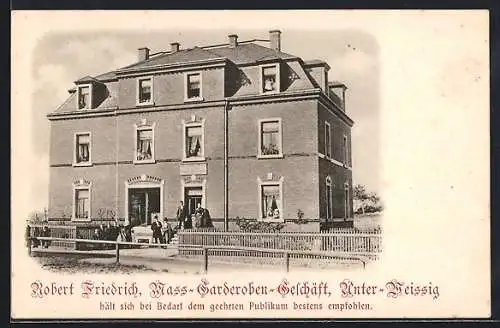 AK Unterweissig / Freital, Mass-Garderoben-Geschäft von Robert Friedrich