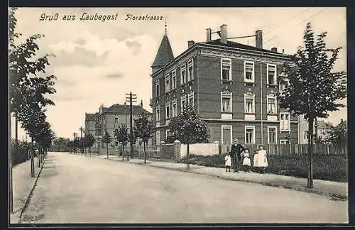 AK Dresden-Laubegast, Partie in der Florastrasse