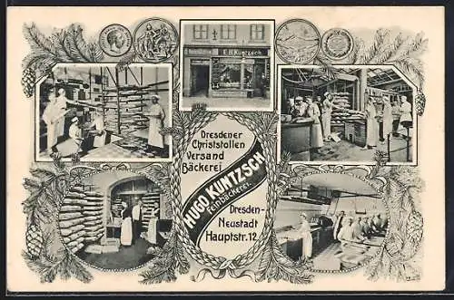 AK Dresden-Neustadt, Dresdener Christstollen Versand-Bäckerei von Hugo Kuntzsch, Hauptstrasse 12