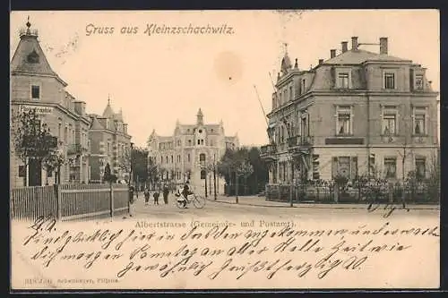 AK Dresden-Kleinzschachwitz, Albertstrasse, Gemeinde-und Postamt, Fotoatelier