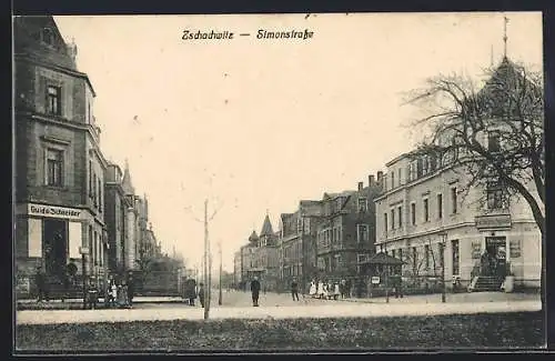 AK Dresden-Zschachwitz, Geschäft von Guido Schneider in der Simonstrasse