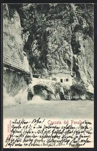 AK Strada del Ponale, Cascata del Ponale, Wasserfall und Brücke