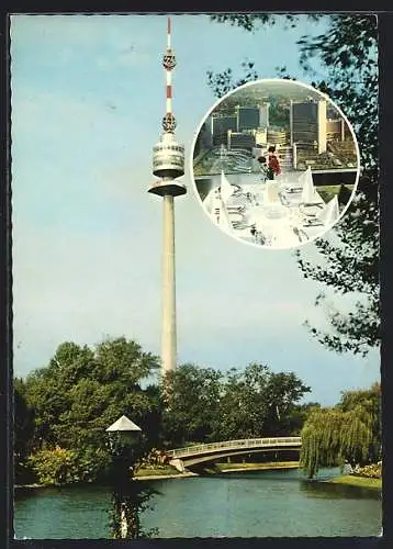 AK Wien, Donauturm, Café-Restaurant mit Blick auf UNO-City